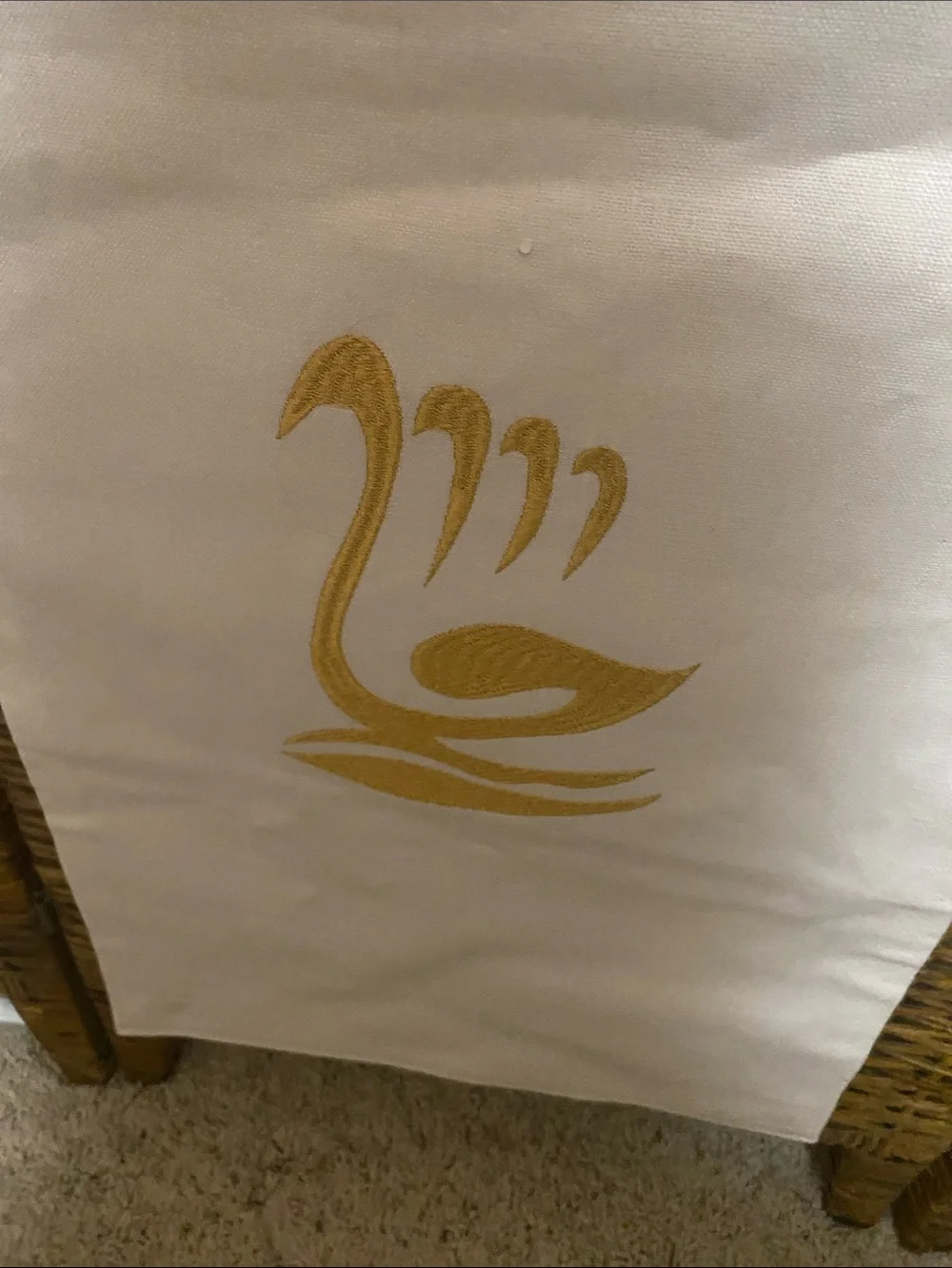 Irish Linen House white table runner with gold embroidery swan? New without tag